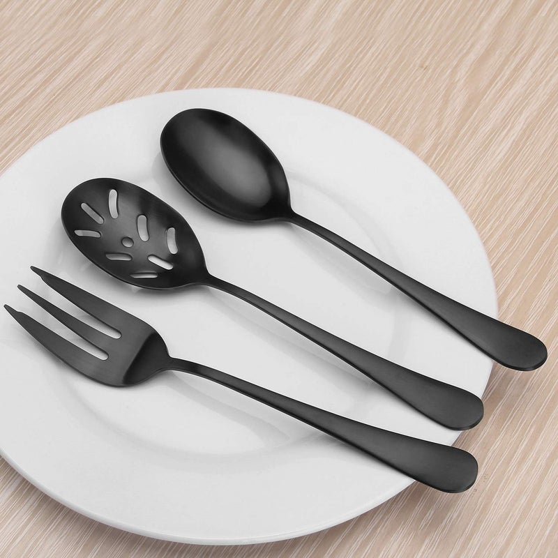 sharecook Matte Black Serving Setï¼ŒSHARECOOK 5-Piece 18/0 Stainless Steel Large Hostess Set with Round Edge, Satin Finished, Dishwasher Safe -Spoons, Forks,Butter Knife& Slotted Spoon - Image 5